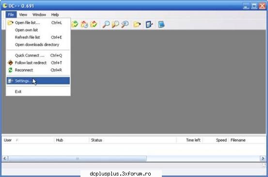 dc++ 
selectati din meniul file optiunea settings download dc++ 0.698